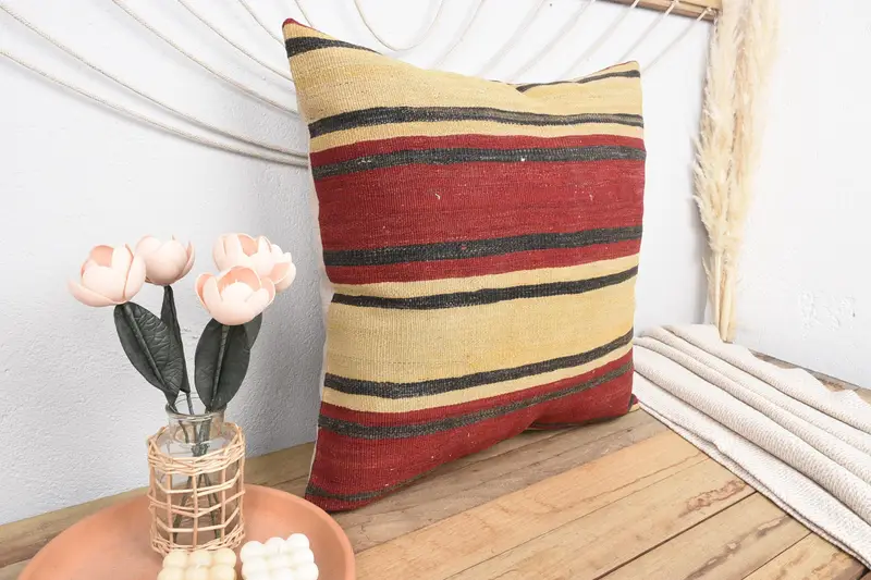 Gift Pillow, Turkish Corner Pillow Sham, Cushion Cover, Boho Pillow Sham Cover, 24x24 Beige Pillow, Vintage Kilim Throw Pillow - 1