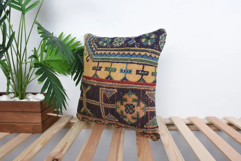 16x16 Orange Pillow, Garden Cushion Case, Pillow, Boho Pillow Sham Cover, Colorful Cushion, Throw Kilim Pillow, Vintage Kilim Throw Pillow - 5