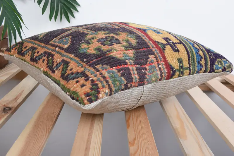 16x16 Orange Pillow, Garden Cushion Case, Pillow, Boho Pillow Sham Cover, Colorful Cushion, Throw Kilim Pillow, Vintage Kilim Throw Pillow - 6