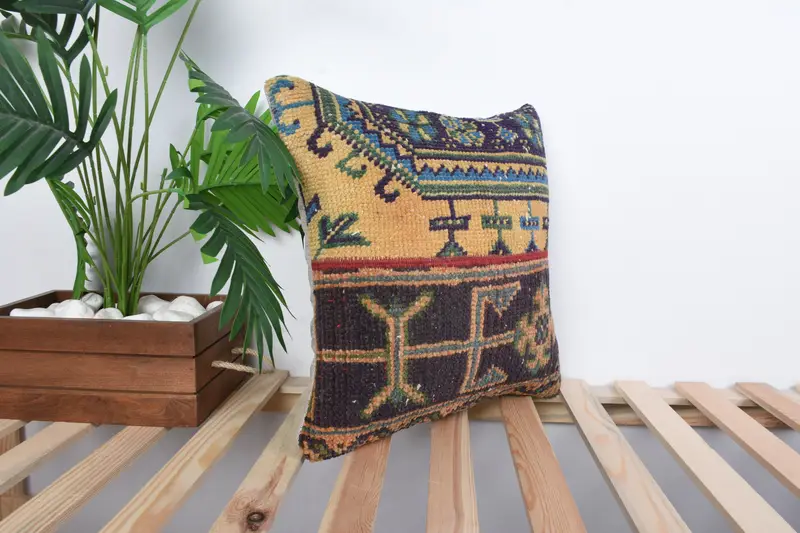 16x16 Orange Pillow, Garden Cushion Case, Pillow, Boho Pillow Sham Cover, Colorful Cushion, Throw Kilim Pillow, Vintage Kilim Throw Pillow - 4