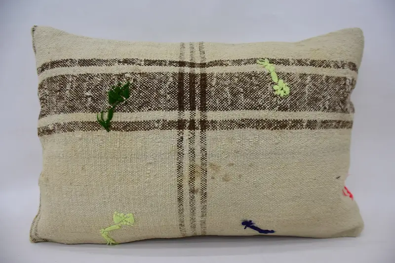 Turkish Kilim Pillow, Boho Pillow Sham Cover, Garden Pillow Case, 16x24 Beige Pillow Cover, Cushion, Vintage Pillow, Outdoor Throw Pillow Case - 4