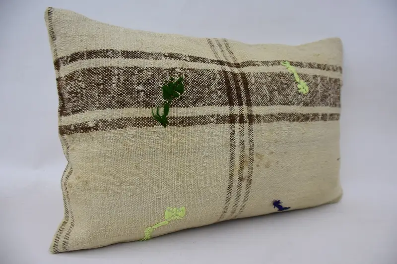 Turkish Kilim Pillow, Boho Pillow Sham Cover, Garden Pillow Case, 16x24 Beige Pillow Cover, Cushion, Vintage Pillow, Outdoor Throw Pillow Case - 2