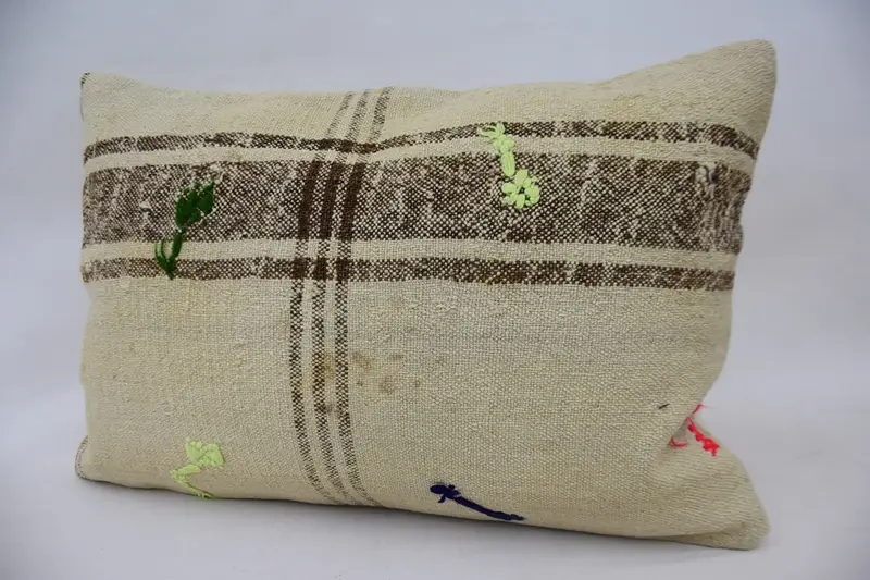 Turkish Kilim Pillow, Boho Pillow Sham Cover, Garden Pillow Case, 16x24 Beige Pillow Cover, Cushion, Vintage Pillow, Outdoor Throw Pillow Case - 3