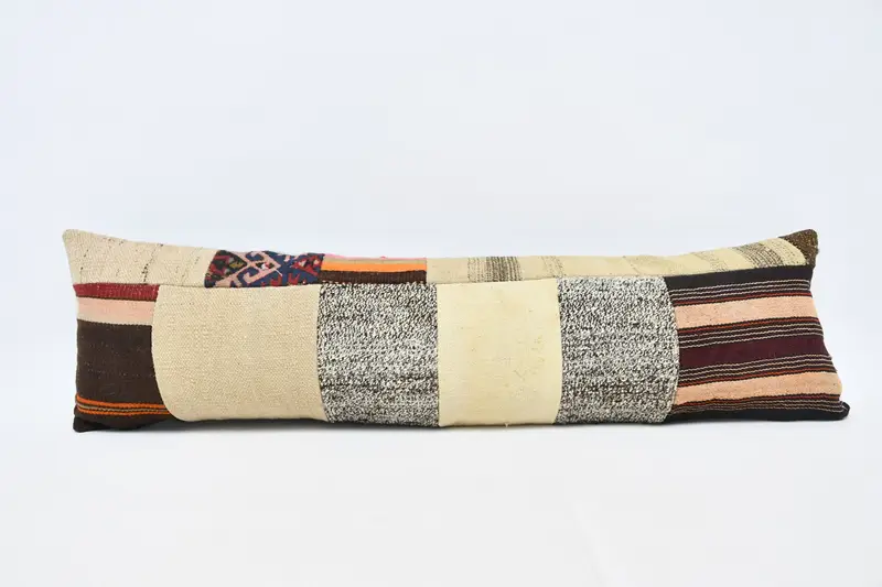 Beige & braun gestreiftes Wurfkissen, handgemachtes Hanfkissen