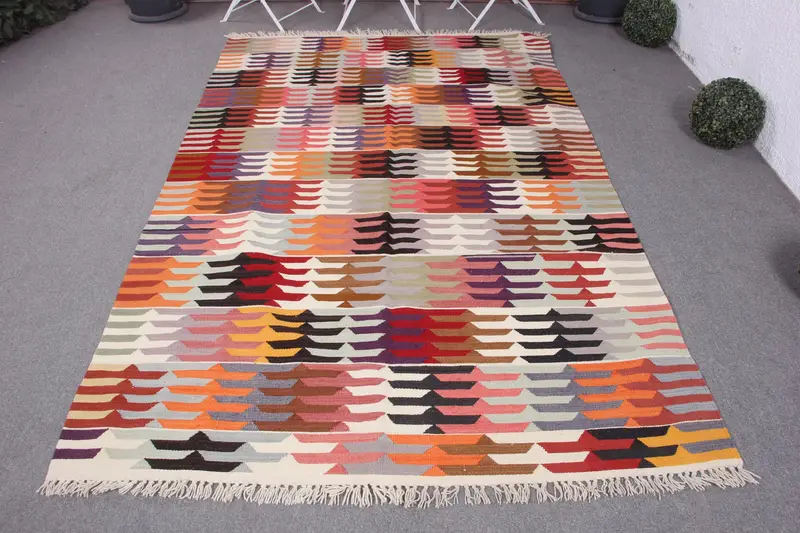 ハンドメイドレインボーラグ、5.2x8.5フィートペルシャ柄