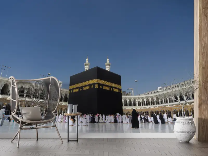 Elegante bedruckte Kaaba-Qibla-Tapete: Heiliges muslimisches Geschenk