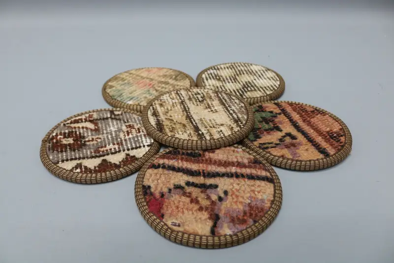 Bohemian Round Coaster, Green and Brown Ethnic Coaster