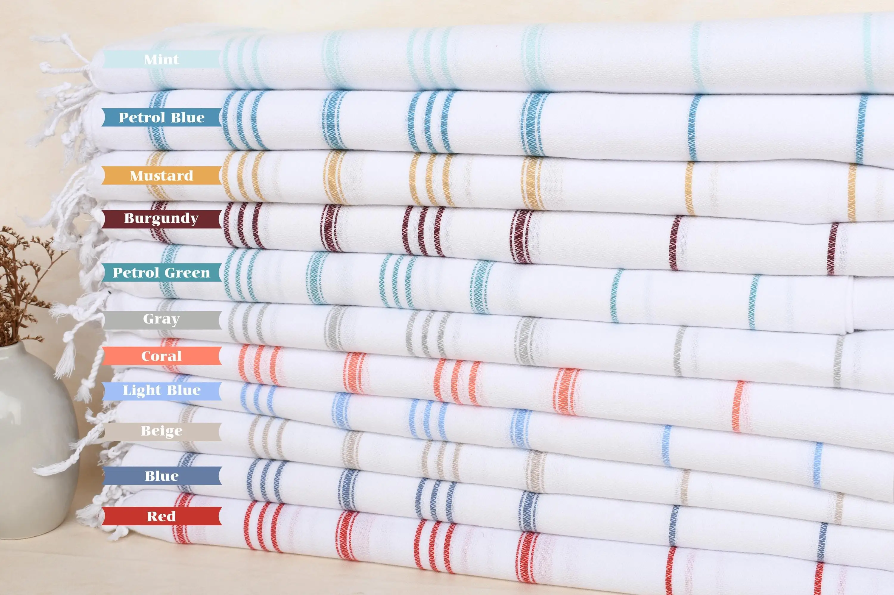 Striped Tea Towel Organic Cotton Hand Towel, Personalized, 24x40 Inches - 1