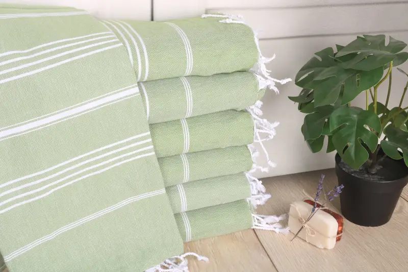 Striped Towel Beach Monogrammed Organic Cotton Khaki Green, 70x40 Inches