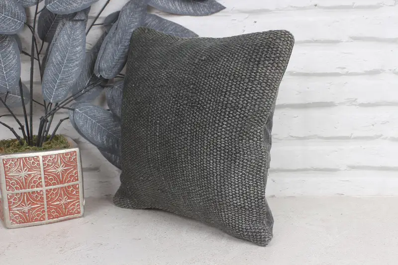 Kilim Pillow, Turkish Pillow, 12x12 Gray Cushion Case, Office Chair Pillow Cover, Pillow Sham, Vintage Kilim Pillow, Floor Cushion - 3