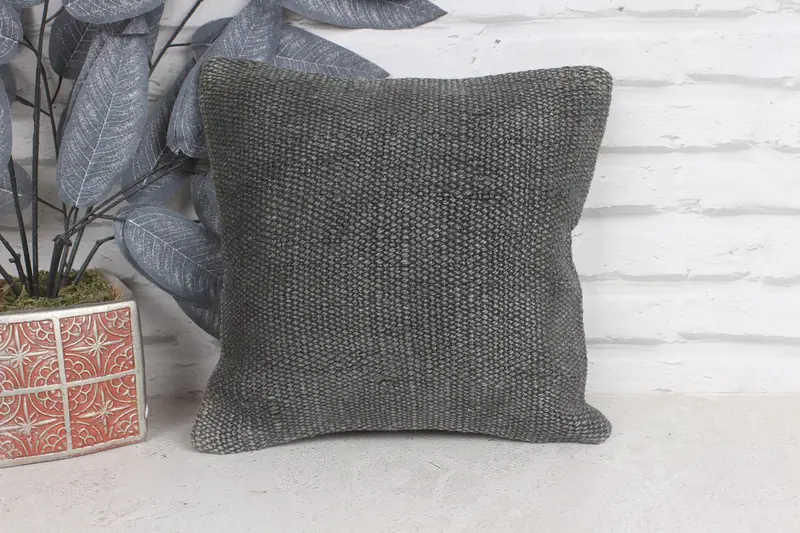 Kilim Pillow, Turkish Pillow, 12x12 Gray Cushion Case, Office Chair Pillow Cover, Pillow Sham, Vintage Kilim Pillow, Floor Cushion - 1