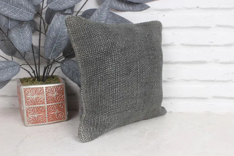 Kilim Pillow, Turkish Pillow, 12x12 Gray Cushion Case, Office Chair Pillow Cover, Pillow Sham, Vintage Kilim Pillow, Floor Cushion - 4