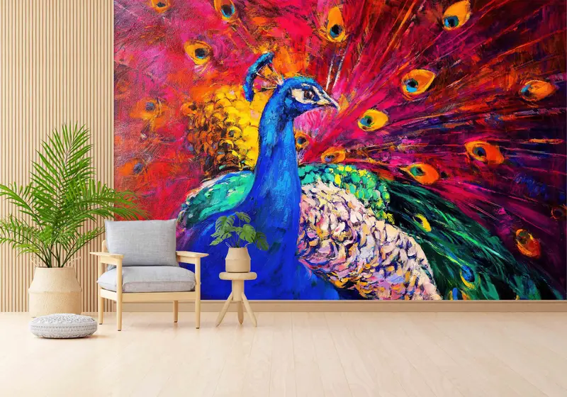 Animal Digital Paper, Colorful Peacock Wall Poster, Peacock Wall Decor, Multicolored Peacock Wall Art, Do It Yourself, Wall Decoration, - 6