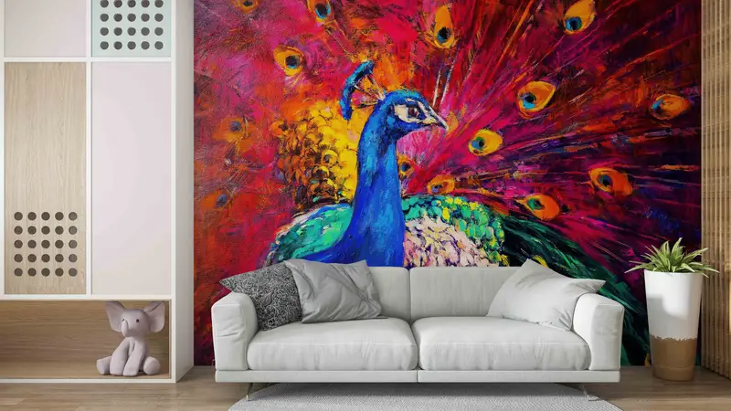 Animal Digital Paper, Colorful Peacock Wall Poster, Peacock Wall Decor, Multicolored Peacock Wall Art, Do It Yourself, Wall Decoration, - 7