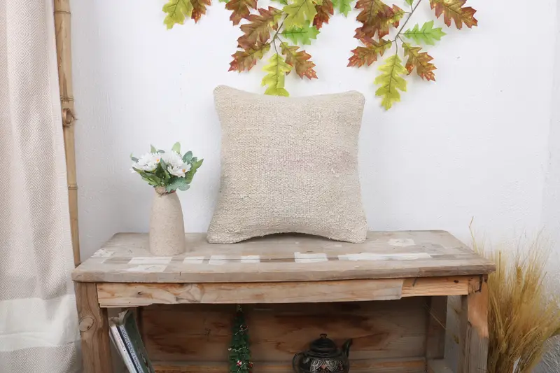 Cushion Case, Throw Kilim Pillow, Vintage Throw Cushion, Interior Designer Pillow, Cotton Pillow Cover, 14x14 White Pillow Cover, Kilim Cushion Sham - 1