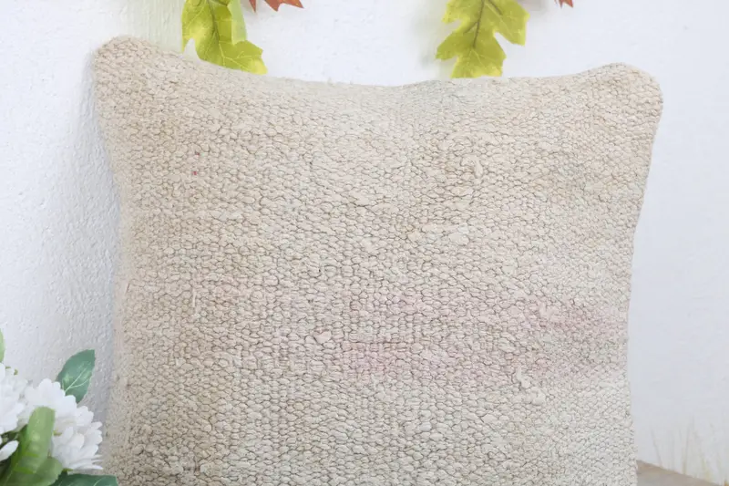Cushion Case, Throw Kilim Pillow, Vintage Throw Cushion, Interior Designer Pillow, Cotton Pillow Cover, 14x14 White Pillow Cover, Kilim Cushion Sham - 5