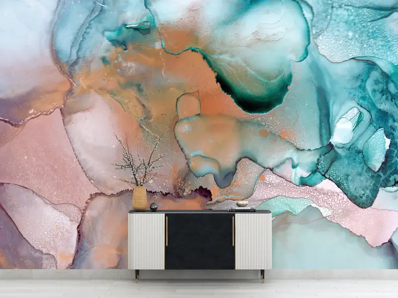 Bright Wall Paper, Custom Wall Paper, Contemporary Wall Paper, 3d Wall Paper, Green And Pink Marble Wall Art, Green Marble Wall Poster, - 1