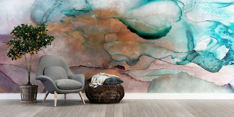 Bright Wall Paper, Custom Wall Paper, Contemporary Wall Paper, 3d Wall Paper, Green And Pink Marble Wall Art, Green Marble Wall Poster, - 2