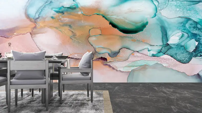 Bright Wall Paper, Custom Wall Paper, Contemporary Wall Paper, 3d Wall Paper, Green And Pink Marble Wall Art, Green Marble Wall Poster, - 3