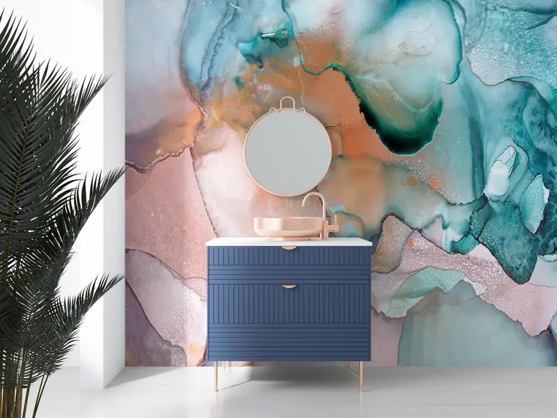 Bright Wall Paper, Custom Wall Paper, Contemporary Wall Paper, 3d Wall Paper, Green And Pink Marble Wall Art, Green Marble Wall Poster, - 4