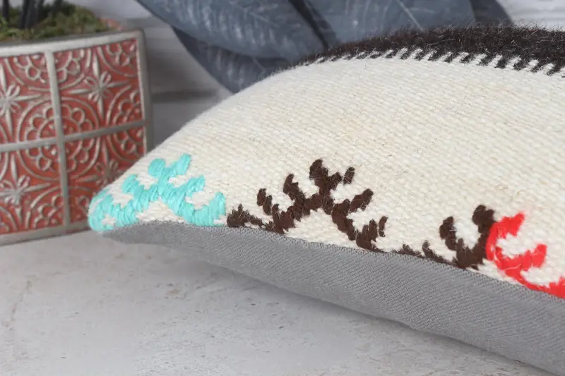 Kilim Rug Pillow Sham, Interior Designer Pillow, Throw Kilim Pillow, 8x16 Beige Pillow Case, Pillow Sham, Ethnical Kilim Rug Pillow - 7