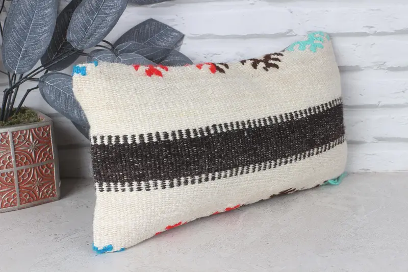 Kilim Rug Pillow Sham, Interior Designer Pillow, Throw Kilim Pillow, 8x16 Beige Pillow Case, Pillow Sham, Ethnical Kilim Rug Pillow - 4