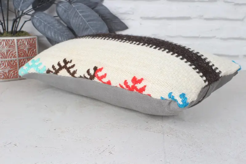 Kilim Rug Pillow Sham, Interior Designer Pillow, Throw Kilim Pillow, 8x16 Beige Pillow Case, Pillow Sham, Ethnical Kilim Rug Pillow - 6