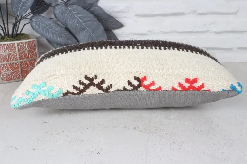 Kilim Rug Pillow Sham, Interior Designer Pillow, Throw Kilim Pillow, 8x16 Beige Pillow Case, Pillow Sham, Ethnical Kilim Rug Pillow - 5