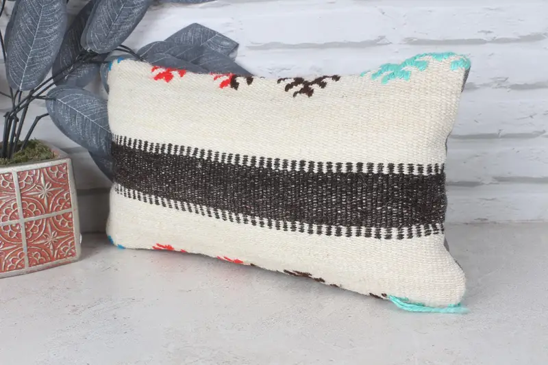 Kilim Rug Pillow Sham, Interior Designer Pillow, Throw Kilim Pillow, 8x16 Beige Pillow Case, Pillow Sham, Ethnical Kilim Rug Pillow - 3