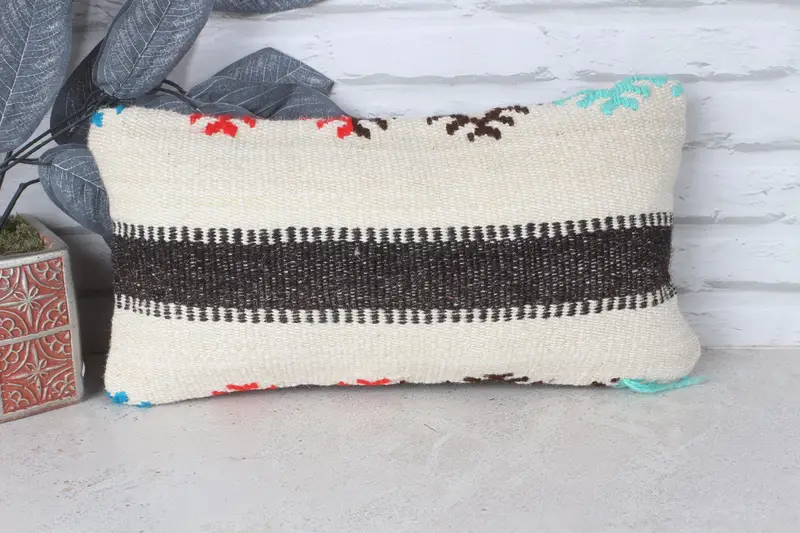 Kilim Rug Pillow Sham, Interior Designer Pillow, Throw Kilim Pillow, 8x16 Beige Pillow Case, Pillow Sham, Ethnical Kilim Rug Pillow - 1