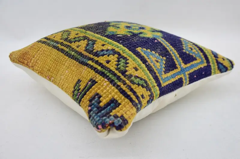 Pillow, Pet Pillow, Patio Cushion Case, Vintage Kilim Throw Pillow, 12x12 Yellow Pillow Cover, Boho Pillow, Kilim Cushion Sham - 6