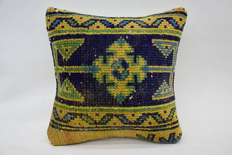 Pillow, Pet Pillow, Patio Cushion Case, Vintage Kilim Throw Pillow, 12x12 Yellow Pillow Cover, Boho Pillow, Kilim Cushion Sham - 4
