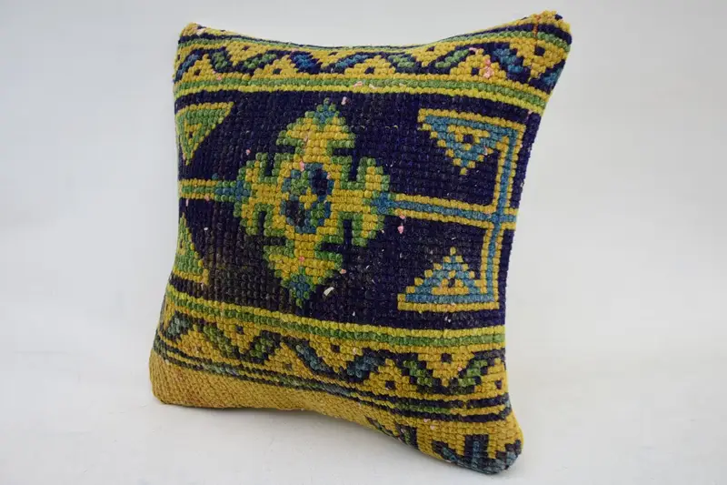 Pillow, Pet Pillow, Patio Cushion Case, Vintage Kilim Throw Pillow, 12x12 Yellow Pillow Cover, Boho Pillow, Kilim Cushion Sham - 3