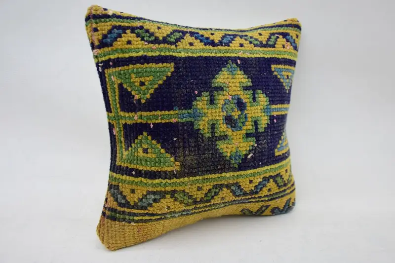 Pillow, Pet Pillow, Patio Cushion Case, Vintage Kilim Throw Pillow, 12x12 Yellow Pillow Cover, Boho Pillow, Kilim Cushion Sham - 2