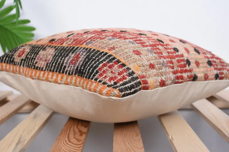 Boho Chic Cushion Case, Turkish Pillow, Garden Cushion Case, Pillow Cover, 16x16 Red Pillow Cover, Kilim Pillow, Interior Designer Pillow - 6