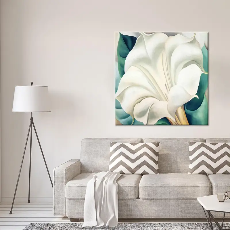 Lienzo de lujo blanco moderno: elegante estampado de flores blancas