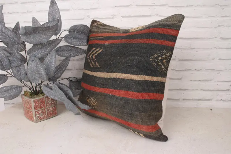 Pillow, Throw Kilim Pillow, Handmade Kilim Cushion, Outdoor Bolster Cushion, Boho Pillow Sham Cover, 20x20 Brown Cushion, Decorative Bolster Pillow - 4