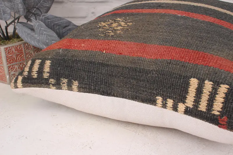 Pillow, Throw Kilim Pillow, Handmade Kilim Cushion, Outdoor Bolster Cushion, Boho Pillow Sham Cover, 20x20 Brown Cushion, Decorative Bolster Pillow - 6