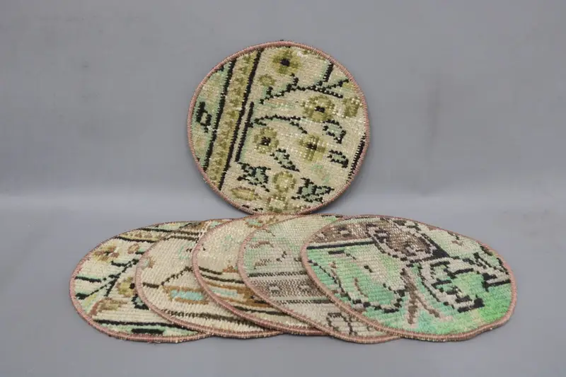 ボヘミアン ベージュ & ブラウン サークル プレースマット、コットン & ウール ダイニング装飾