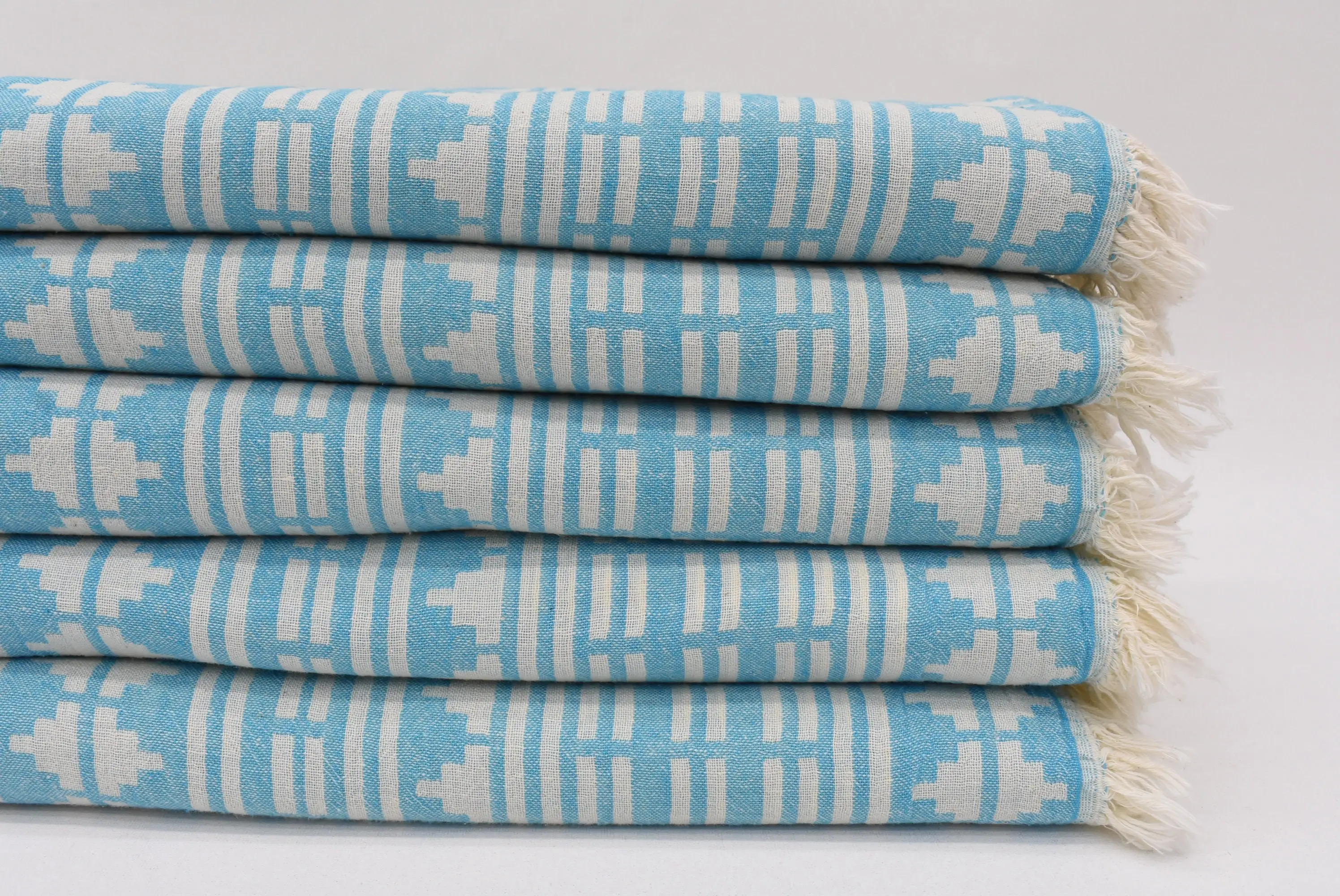 Handmade Turquoise Turkish Bath Towel, 100% Cotton, 70x40 inches - 1