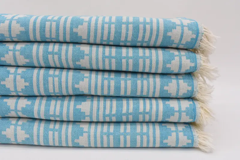 Handmade Turquoise Turkish Bath Towel, 100% Cotton, 70x40 inches
