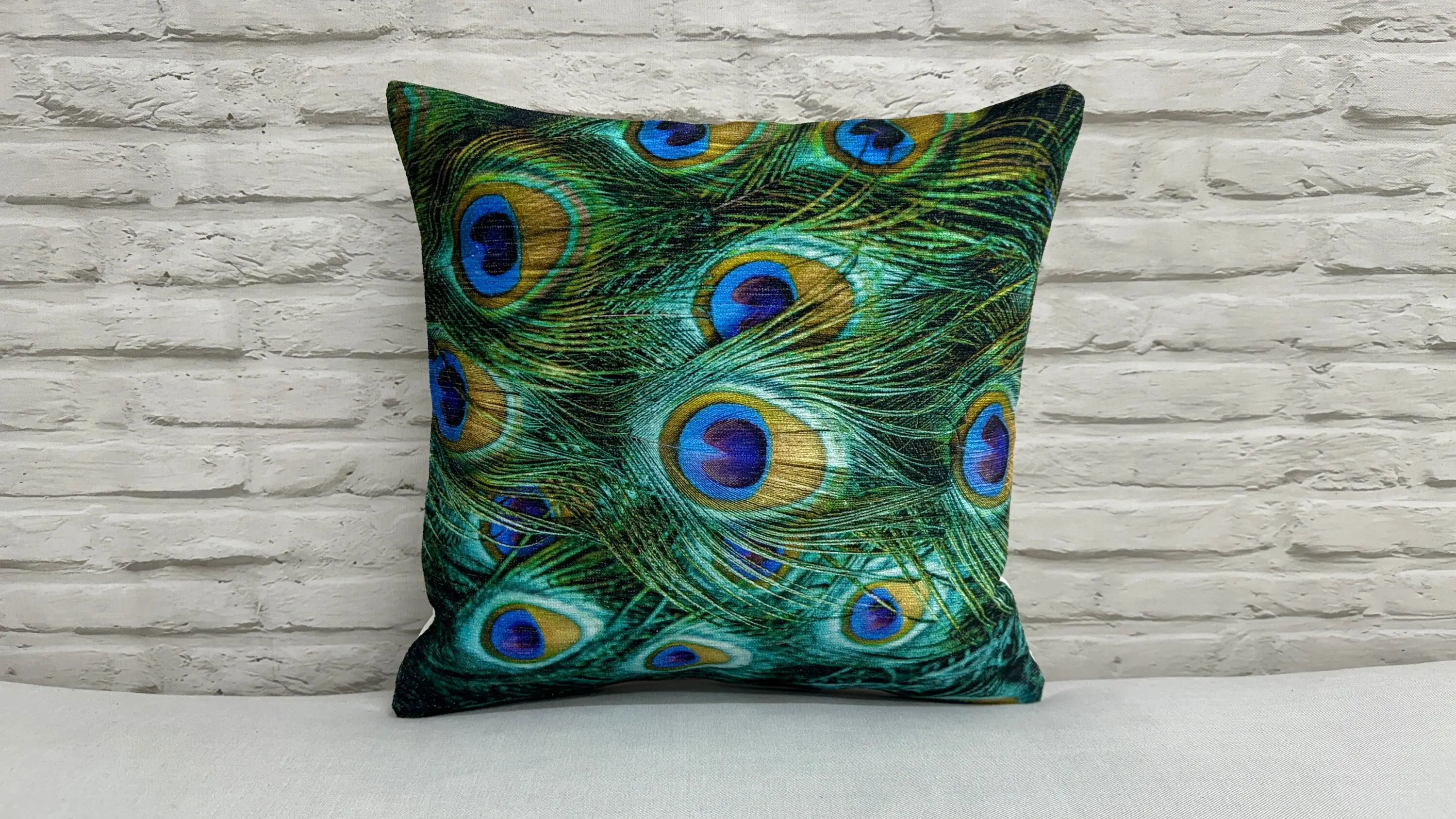 Peacock Feather Printed Pillow: Modern, Trendy, Colorful Accent - 1