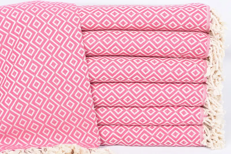 Personalized Fuchsia Diamond Turkish Towel, Organic Cotton, 70x40 Inches