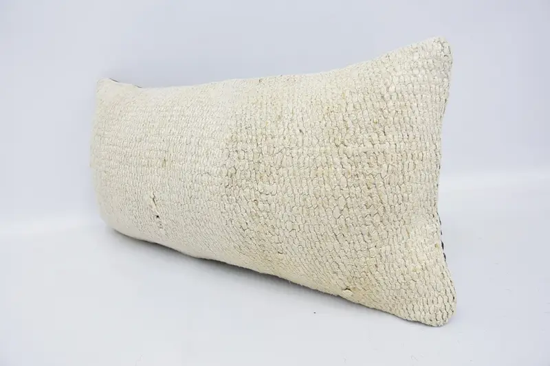 Vintage Kilim Throw Pillow, Ethnic Throw Cushion, Cushion Cover, 12x24 White Pillow, Turkish Kilim Pillow, Kilim Pillow, Meditation Cushion Cover - 4