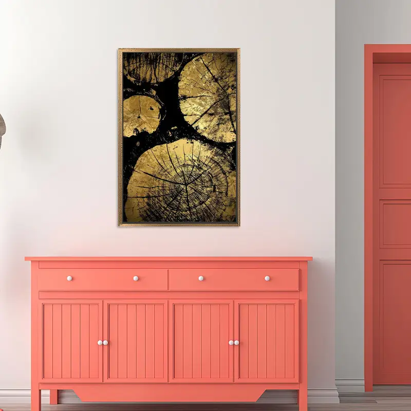 Eleganter Gold- und schwarzer Holzriss-Leinwanddruck