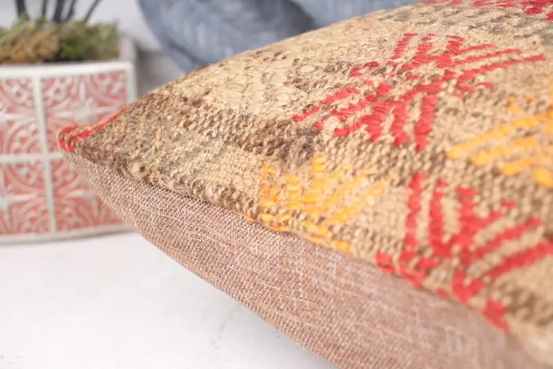 Kilim Pillow, Pillow, Ikat Cushion, 14x14 Red Pillow, Boho Throw Pillow, Kilim Cushion Sham, Vintage Kilim Pillow, Muted Pillow Case - 7