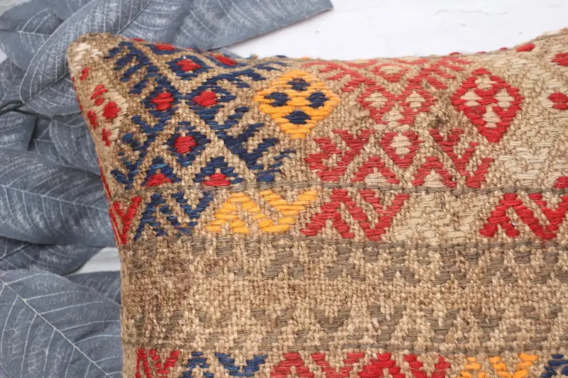 Kilim Pillow, Pillow, Ikat Cushion, 14x14 Red Pillow, Boho Throw Pillow, Kilim Cushion Sham, Vintage Kilim Pillow, Muted Pillow Case - 2