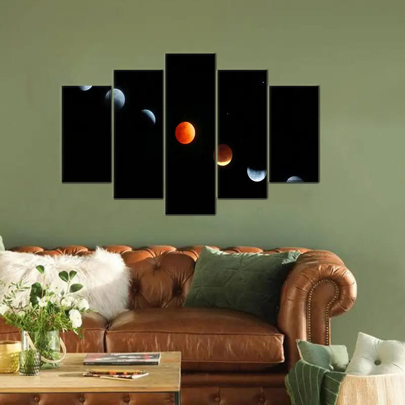 Celestial Canvas: Moonlit Black Space Planet Art Print