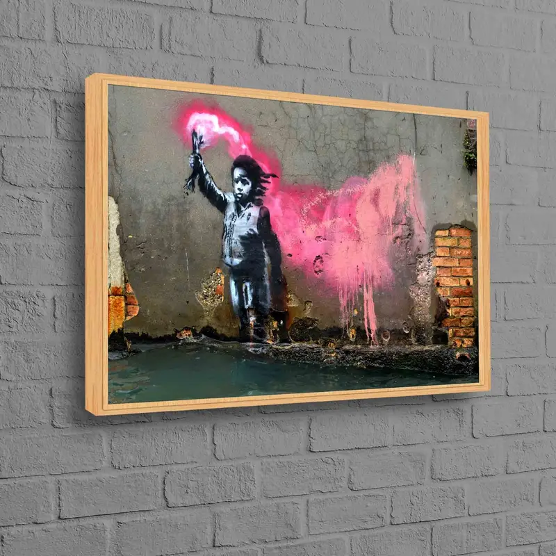 Banksy Graffiti Kanvas: Canlı Göçmen Çocuk Kanvas Tablo