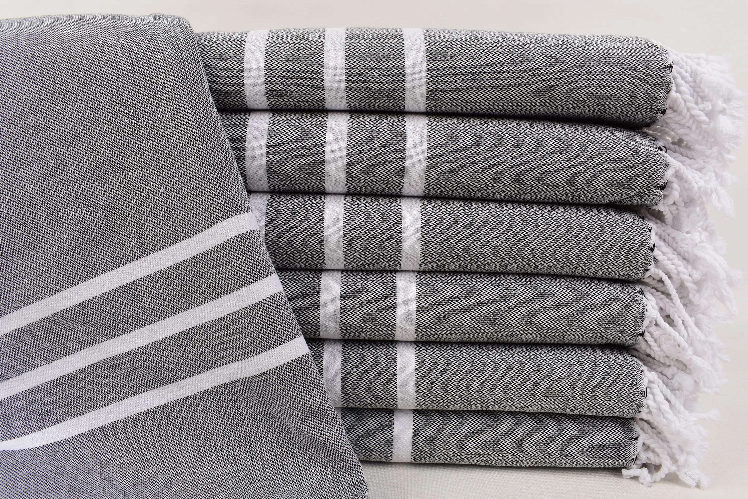 Black Striped Turkish Bath Towel, Handmade Organic Cotton, 70x40 Inches - 1
